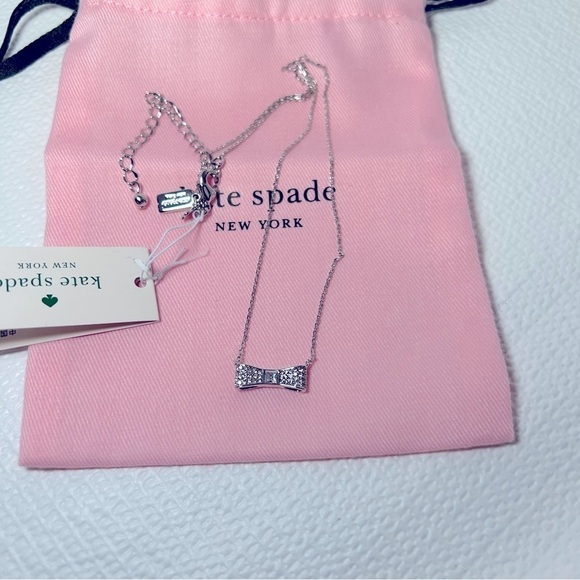 NWT Kate Spade Ready Set Bow Pave mini pendant silver necklace. - Picture 6 of 10